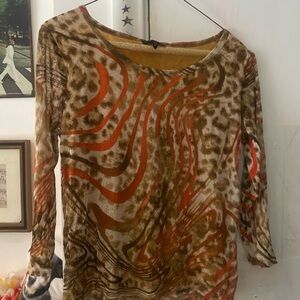 Vintage Leopard Print Women's Top - Orange and Brown